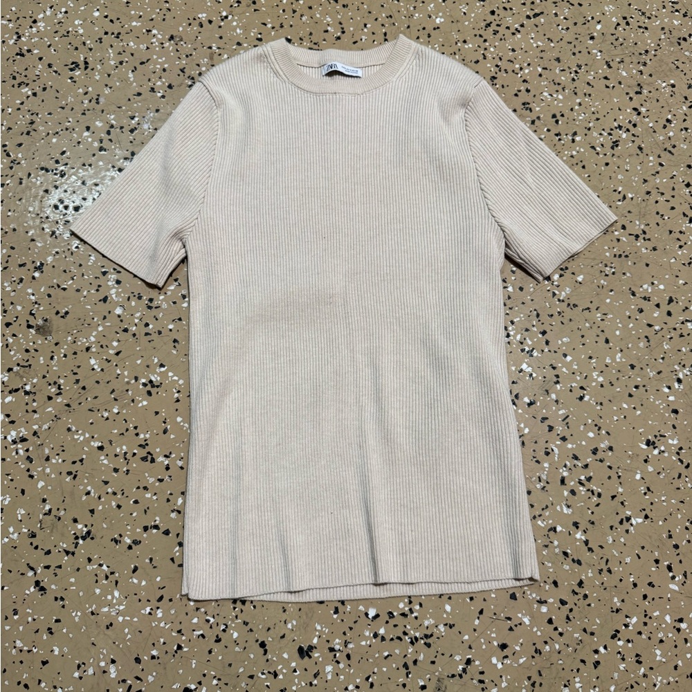 Zara Beige Ribbed Knit Top